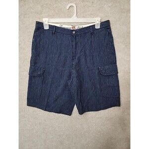 Tommy Bahama Paradise Nation Linen Cargo Shorts Mens 35 Navy Blue Striped